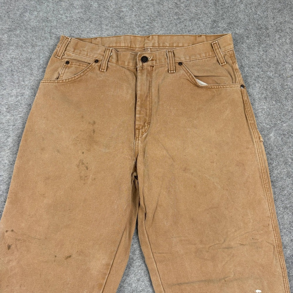 Dickies Carpenter Pants Mens 34x32 Brown Duck Canvas Distressed Workwear Utility